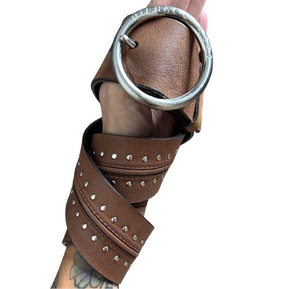 MICHAEL KORS BOHEMIAN STUDDED LEATHER WIDE WOMEMS BELT - Picture 2 of 11